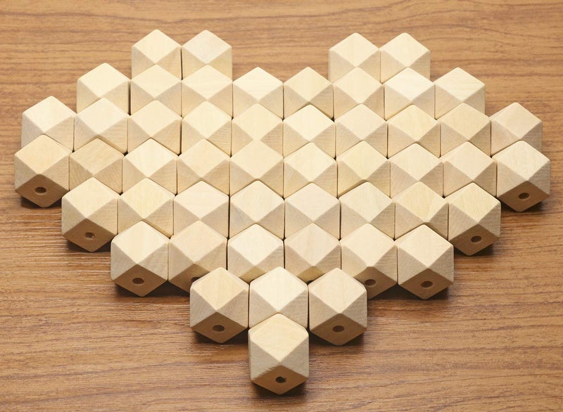 Penta Angel 100PCS 16mm/0.63" Unpainted Faceted Geometric Wood Beads Unfinished Natural Color Polygons Shape DIY Wooden Spacer Beads with 3.5mm Hole for Handmade Necklace(16mm) - Image 3